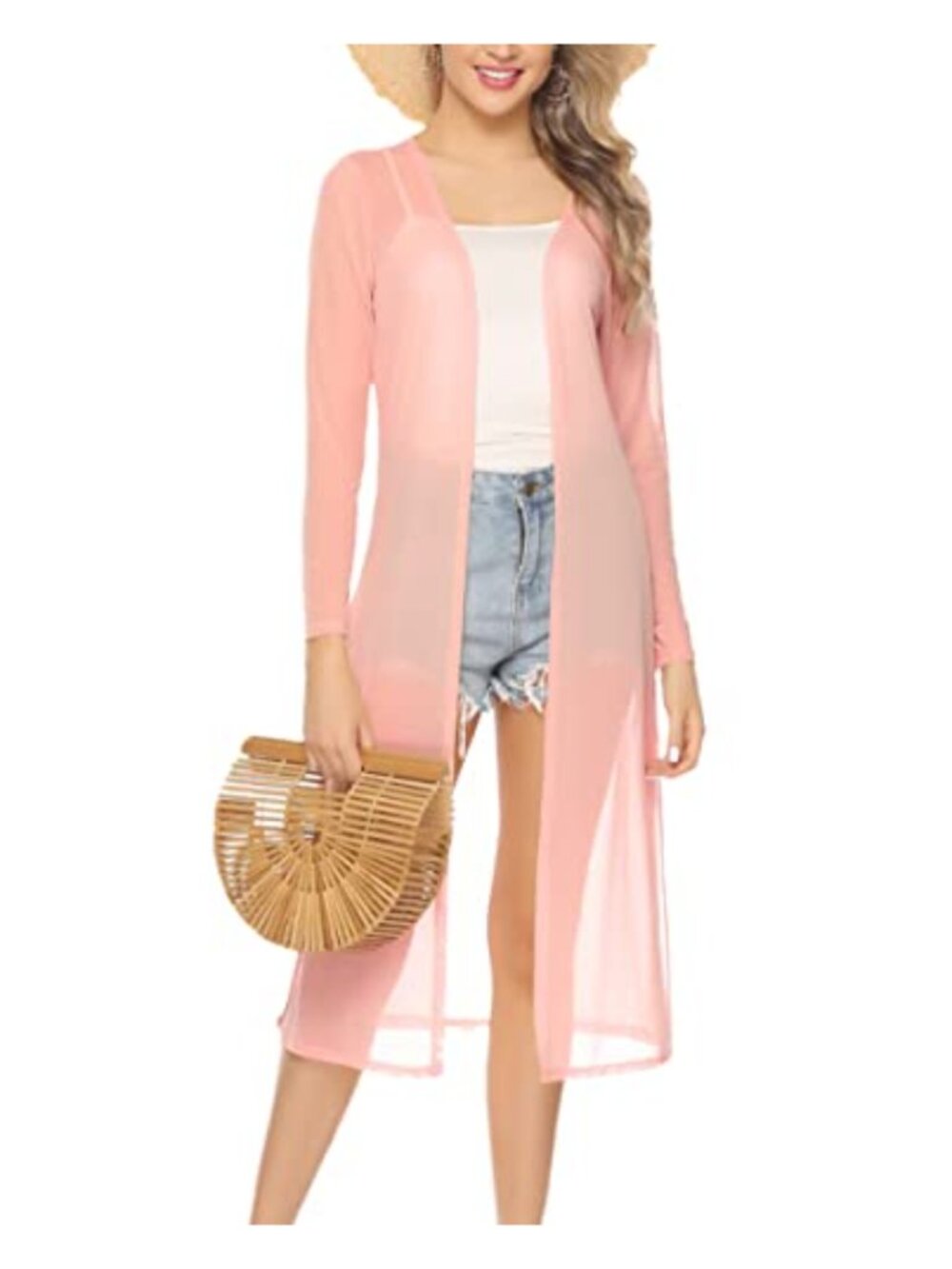 100% Polyester Lightweight Long Cardigan Open Front Duster Beach Swimwear Cover